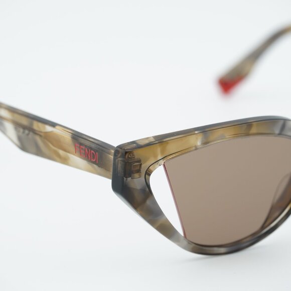 Fendi FE40009I 56E Sunglasses Shiny Havana Cat Eye Frame, Brown Lenses main image 5